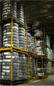 whitewall tires in a storage warehouse